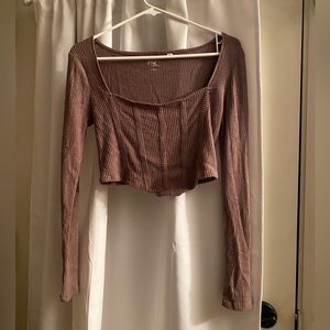pac sun, brown, cropped long sleeve, scoop lined neck